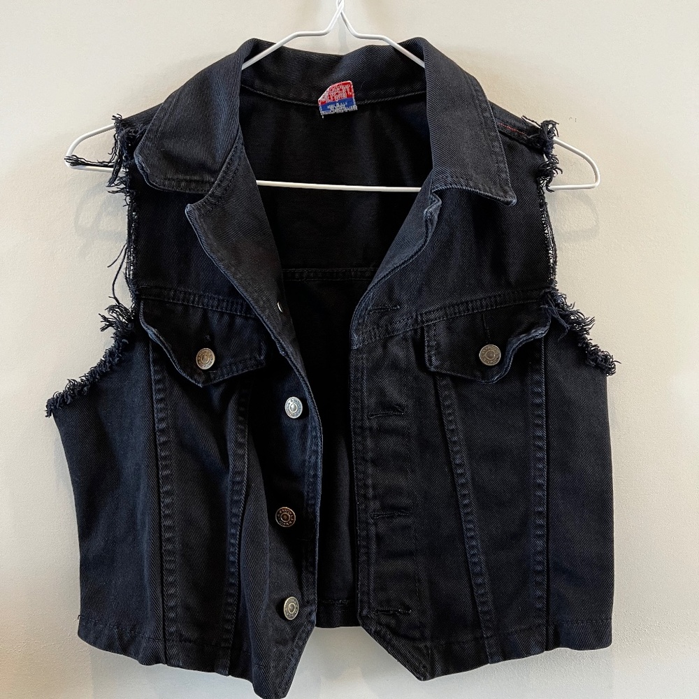 💿 90s VINTAGE 🥀 PUNK 👩‍🎤 VEST⛓️ Sz Small 🖤 BLACK 📼